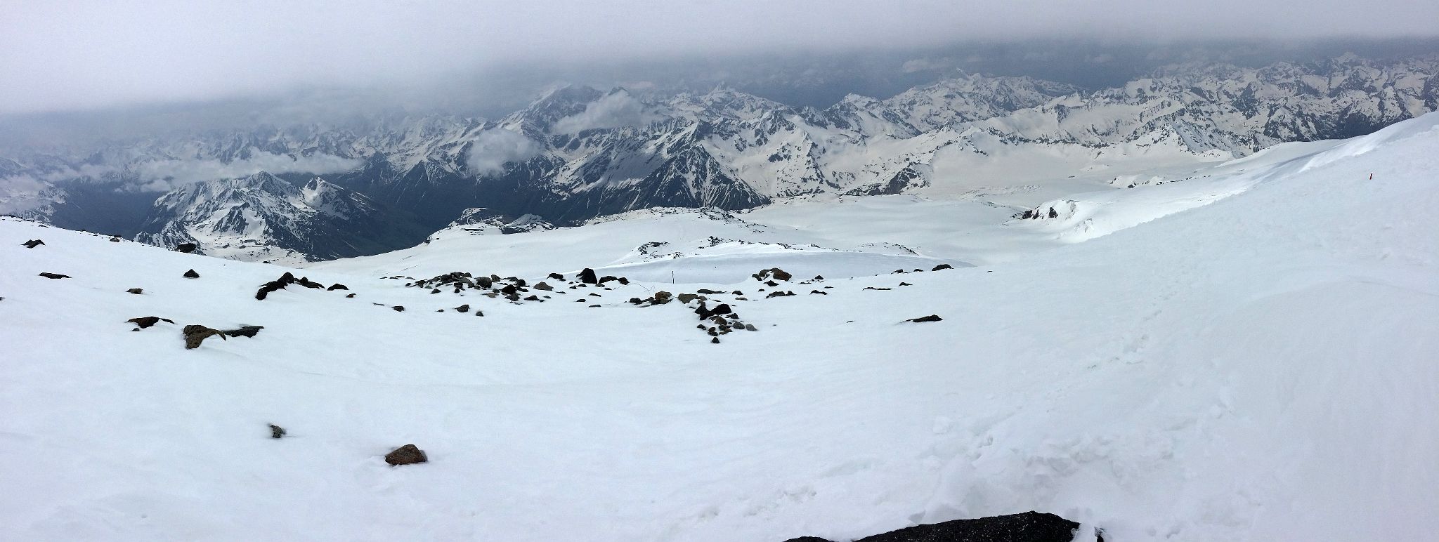 09A Panoramic View Of Mounts Donguz-Orun, Cheget, Shdavleri From Pastukhov Rocks 4700m On The Mount Elbrus Climb